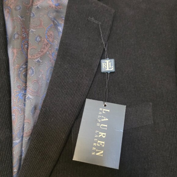 Vintage Polo Ralph Lauren Corduroy Blazer Mens 44L Black Leather Elbow Patches - Picture 6 of 11